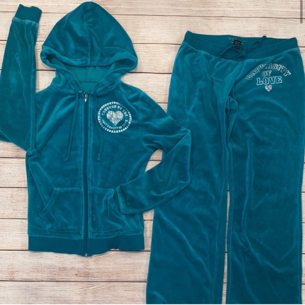 Teal Velour Track Suit Love Tracksuit Aqua